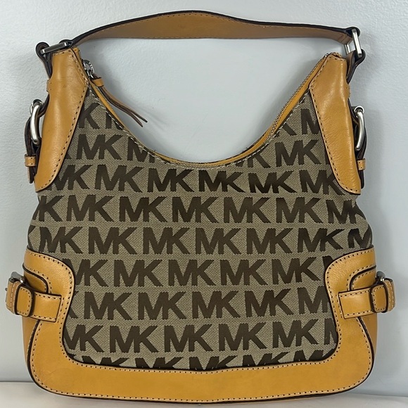 Michael Kors Brookville Large Signature Hobo Bag Purse with Yellow Leather - Picture 1 of 16